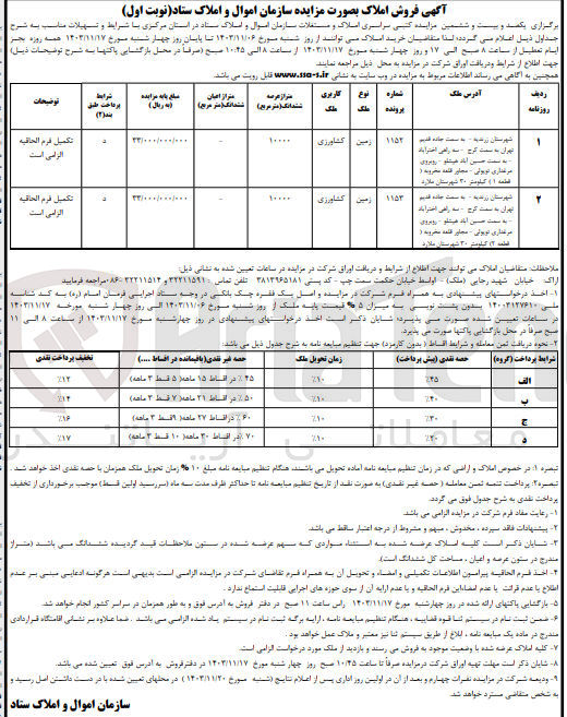 تصویر کوچک آگهی فروش املاک و مستغلات در شهر زرندیه با کاربری کشاورزی در 2  ردیف