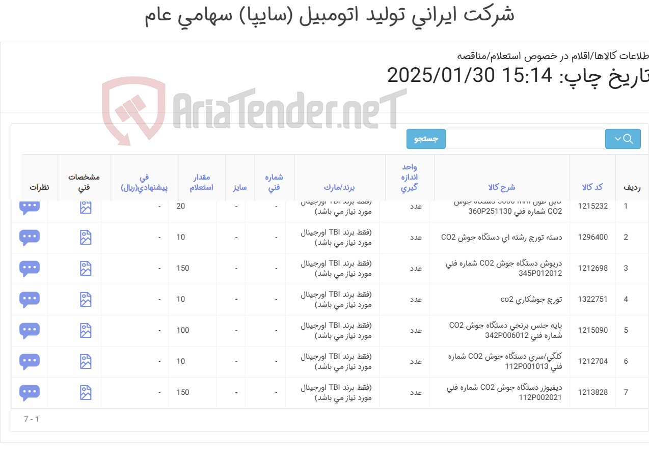 تصویر کوچک آگهی تامین هفت ردیف درپوش , دیفیوزر و .. دستگاه جوش (فقط برند اورجینالTBIمورد نیاز می باشد)