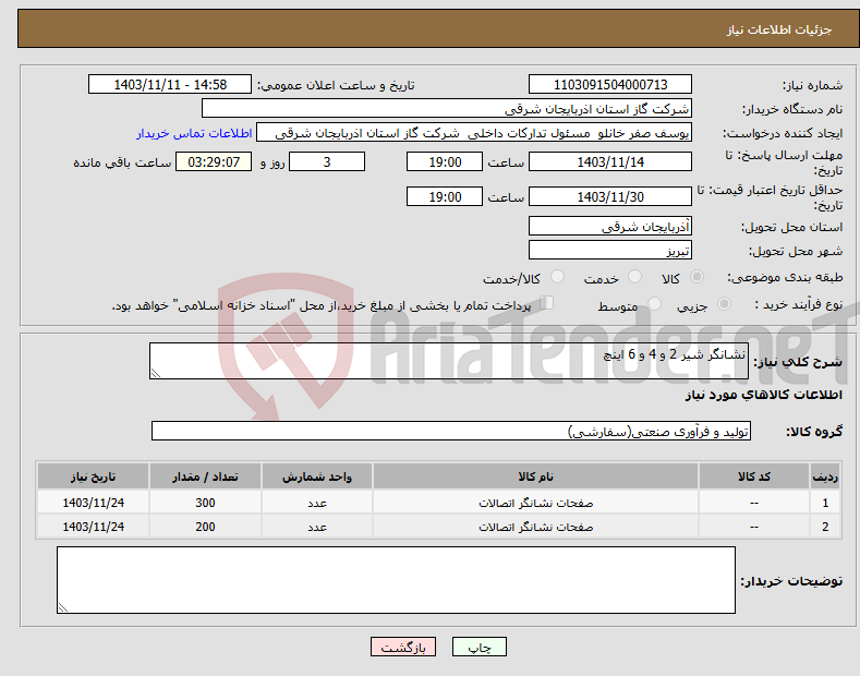 تصویر کوچک آگهی نیاز انتخاب تامین کننده-نشانگر شیر 2 و 4 و 6 اینچ