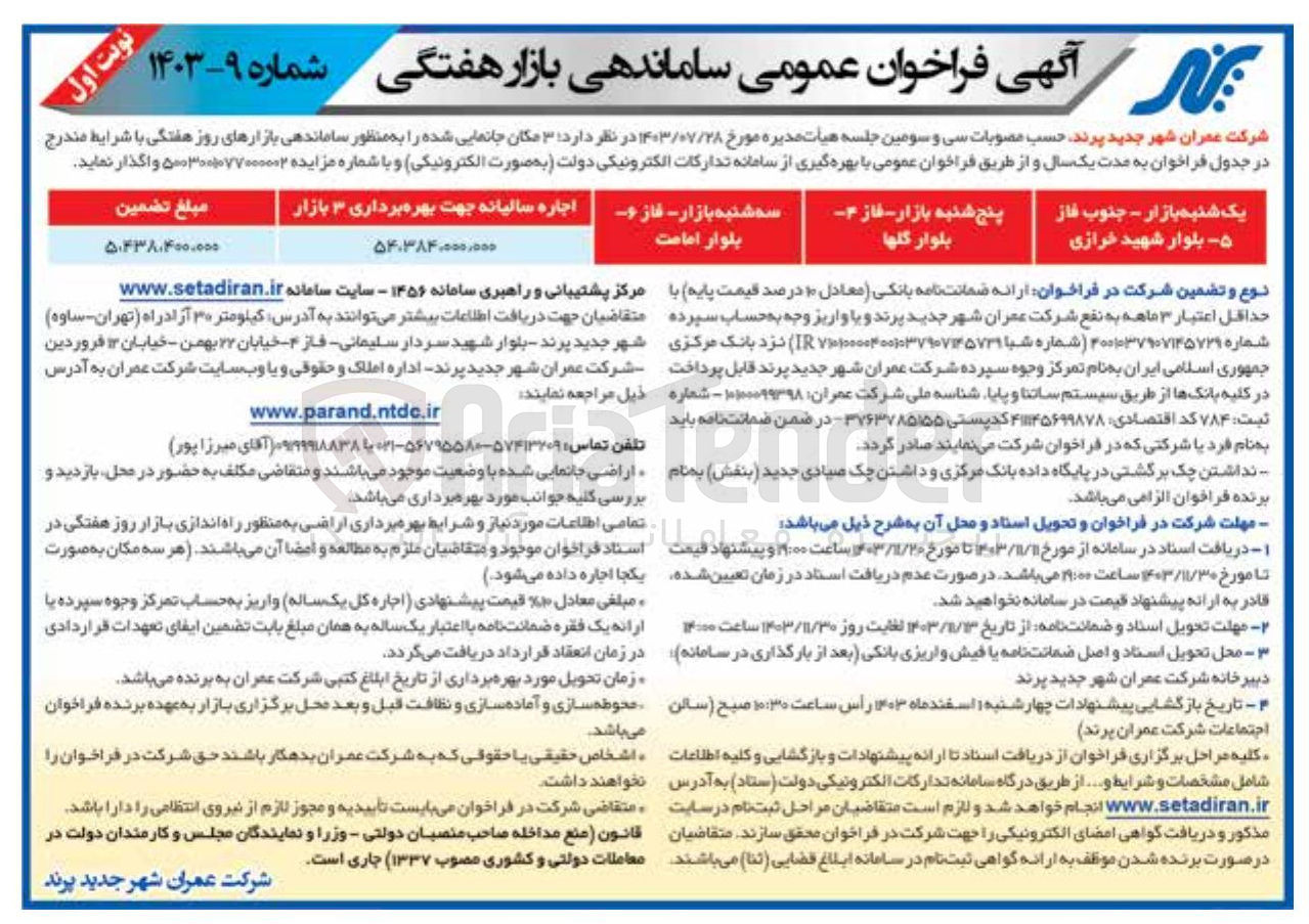 تصویر کوچک آگهی اجاره 3 مکان جانمایی شده برای ساماندهی بازارهای هفتگی