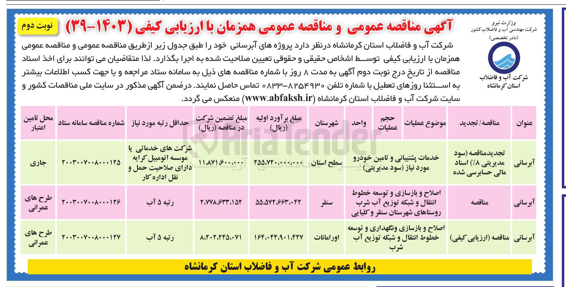 تصویر کوچک آگهی آبرسانی (خدمات پشتیبانی و تامین خودرو مورد نیاز سود مدیریتی)