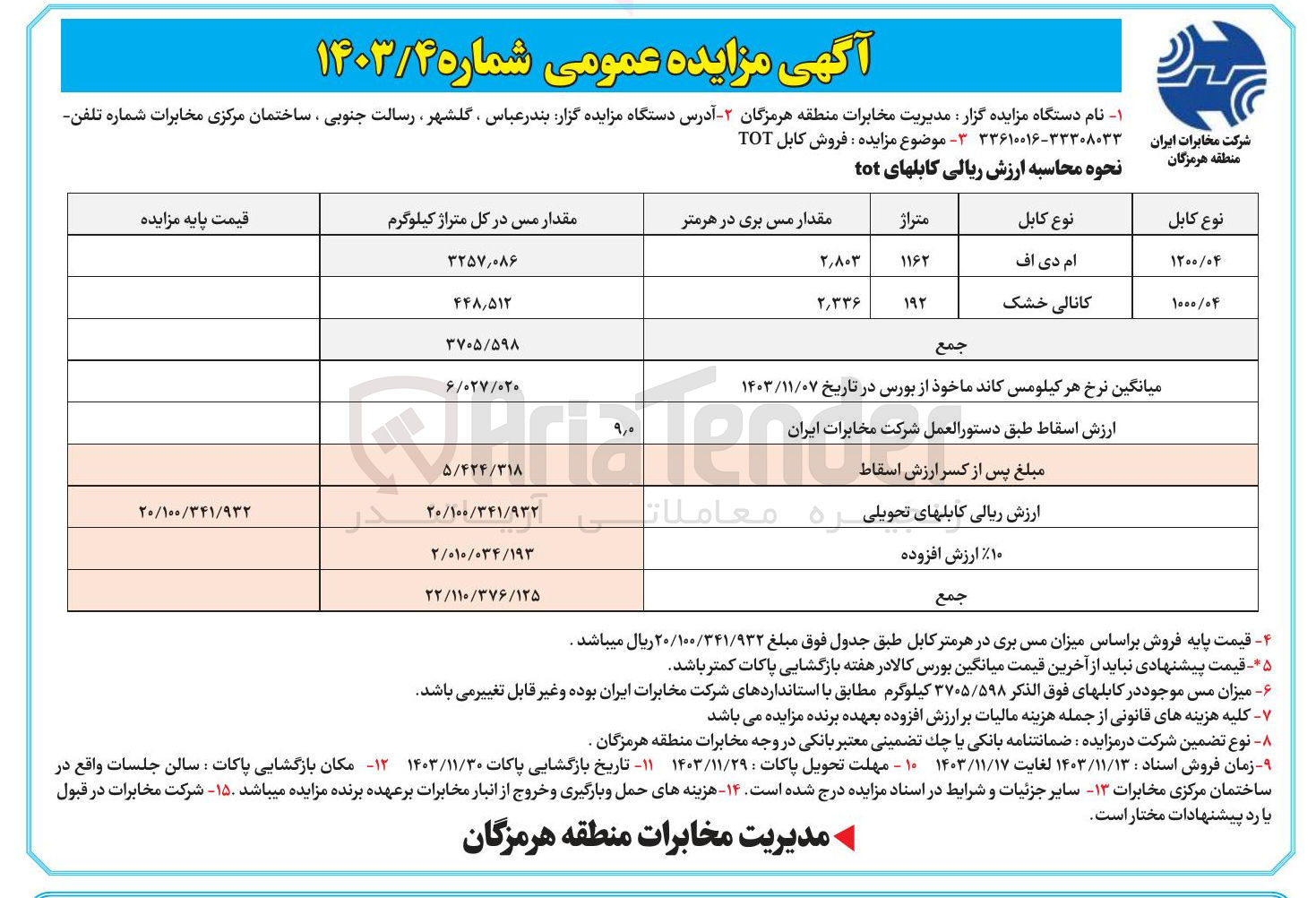 تصویر کوچک آگهی فروش کابل TOT 