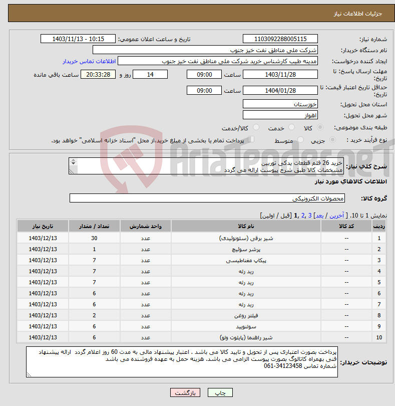 تصویر کوچک آگهی نیاز انتخاب تامین کننده-خرید 26 قلم قطعات یدکی توربین مشخصات کالا طبق شرح پیوست ارائه می گردد 