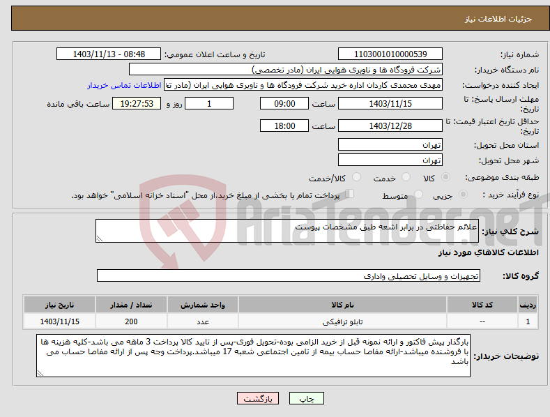 تصویر کوچک آگهی نیاز انتخاب تامین کننده-علائم حفاظتی در برابر اشعه طبق مشخصات پیوست