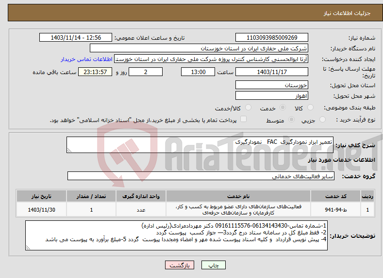 تصویر کوچک آگهی نیاز انتخاب تامین کننده-تعمیر ابزار نمودارگیری FAC نمودارگیری