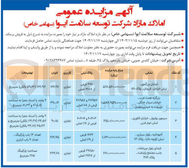 تصویر کوچک آگهی فروش املاک در 5 ردیف با کاربری تجاری