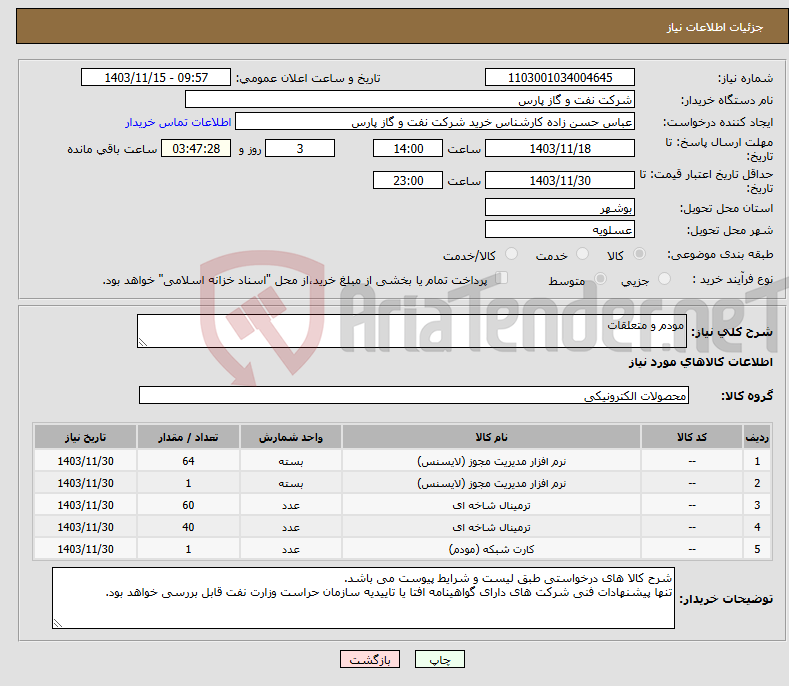 تصویر کوچک آگهی نیاز انتخاب تامین کننده-مودم و متعلقات