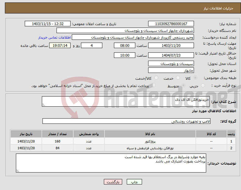 تصویر کوچک آگهی نیاز انتخاب تامین کننده-خریدنورافکن ال ای دی