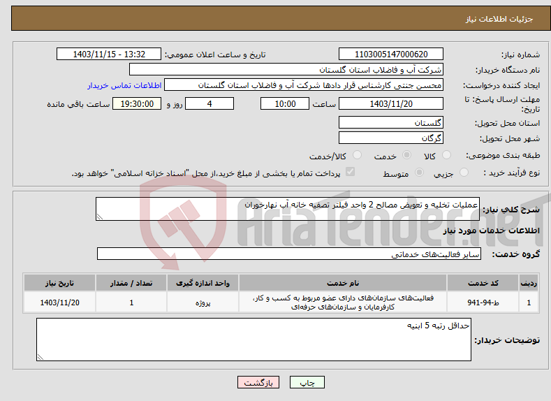 تصویر کوچک آگهی نیاز انتخاب تامین کننده-عملیات تخلیه و تعویض مصالح 2 واحد فیلتر تصفیه خانه آب نهارخوران