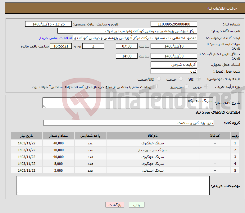 تصویر کوچک آگهی نیاز انتخاب تامین کننده-سرنگ سه تیکه