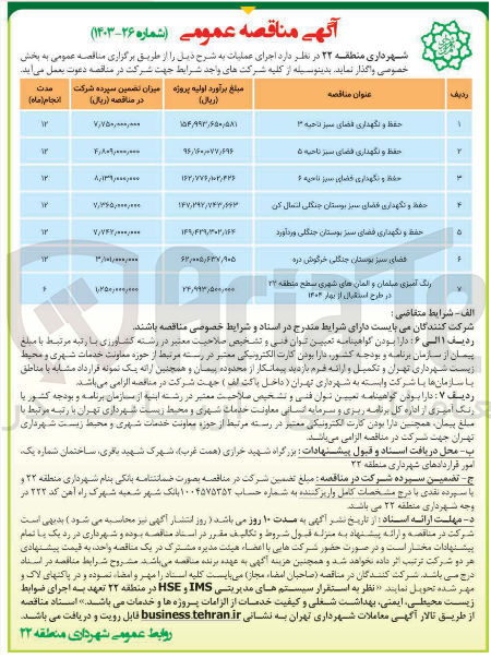 تصویر کوچک آگهی حفظ و نگهداری فضای سبز بوستان جنگلی لتمان کن