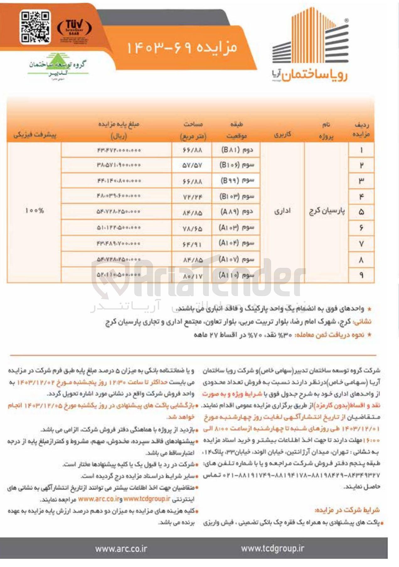 تصویر کوچک آگهی فروش تعداد محدودی از واحدهای اداری در پروژه پارسیان کرج