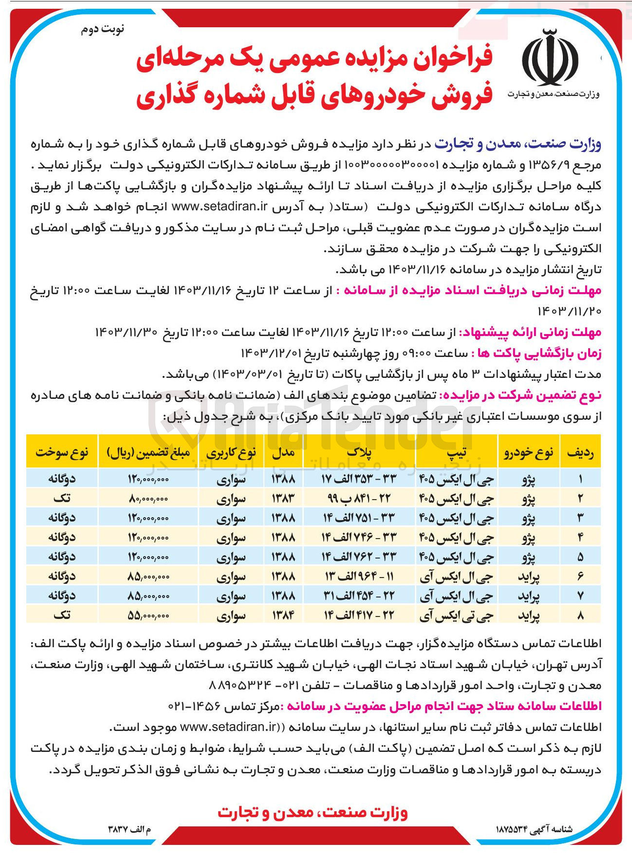 تصویر کوچک آگهی  فروش خودروهای قابل شماره گذاری در 8 ردیف