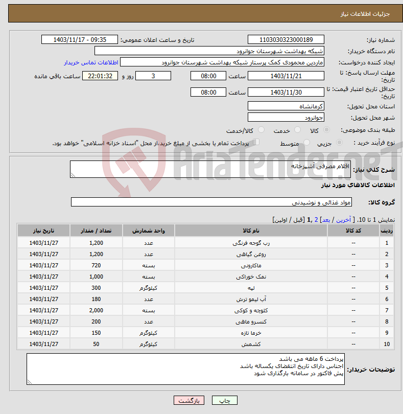 تصویر کوچک آگهی نیاز انتخاب تامین کننده-اقلام مصرفی آشپزخانه 