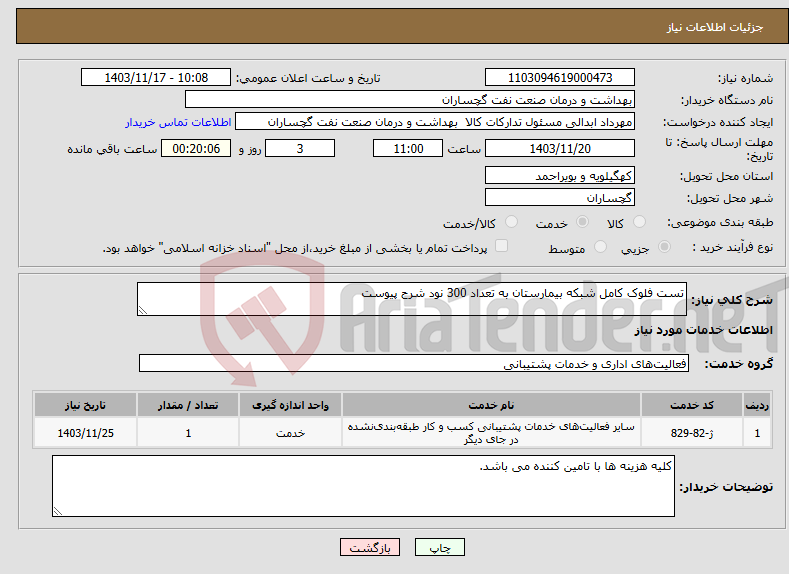 تصویر کوچک آگهی نیاز انتخاب تامین کننده-تست فلوک کامل شبکه بیمارستان به تعداد 300 نود شرح پیوست