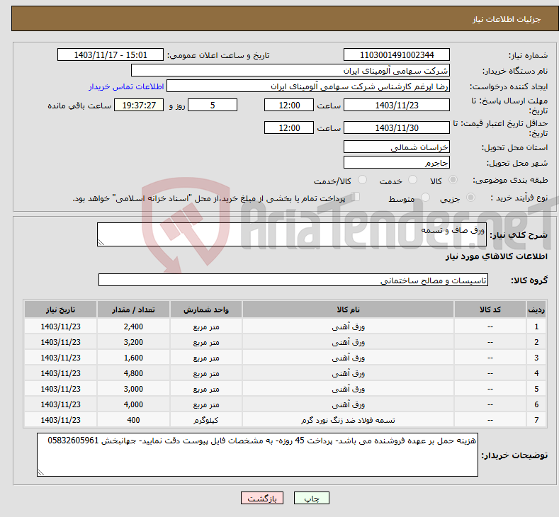 تصویر کوچک آگهی نیاز انتخاب تامین کننده-ورق صاف و تسمه 