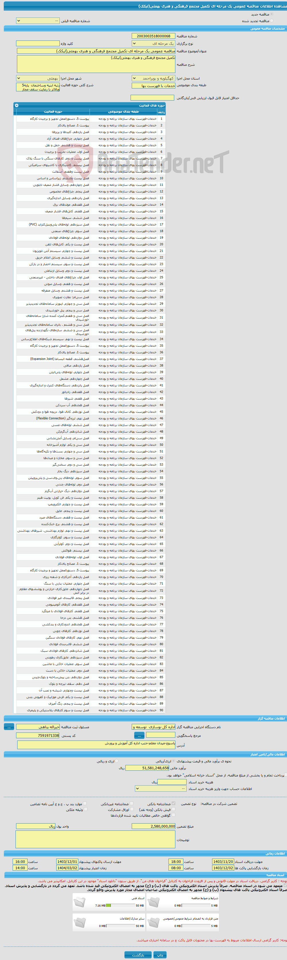 تصویر کوچک آگهی مناقصه عمومی یک مرحله ای تکمیل مجتمع فرهنگی و هنری بهمئی(لیکک)