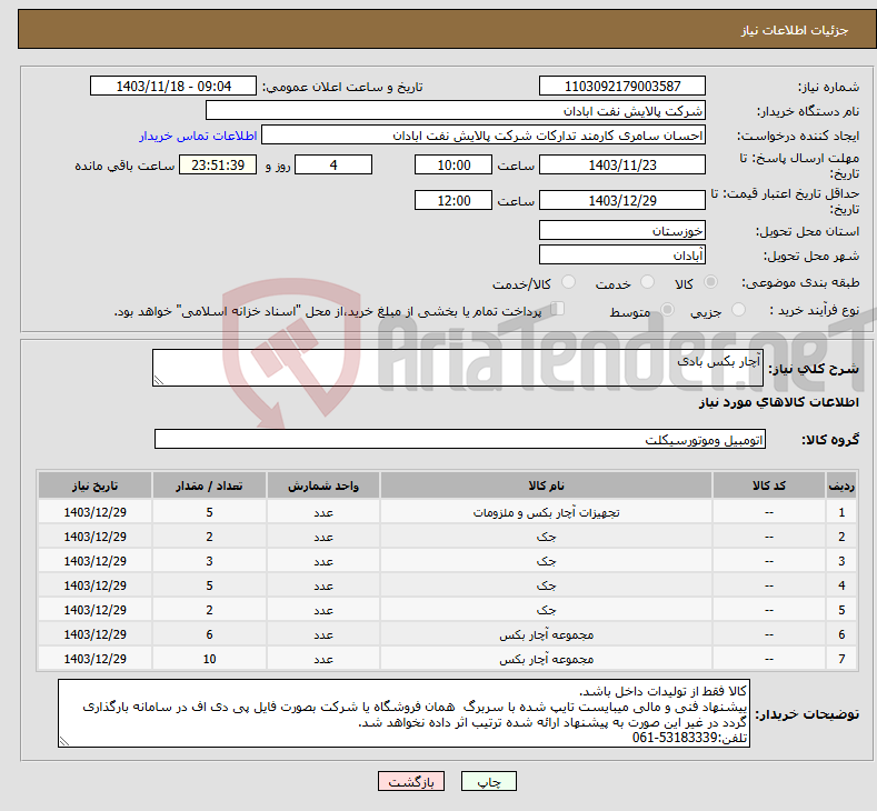 تصویر کوچک آگهی نیاز انتخاب تامین کننده-آچار بکس بادی
