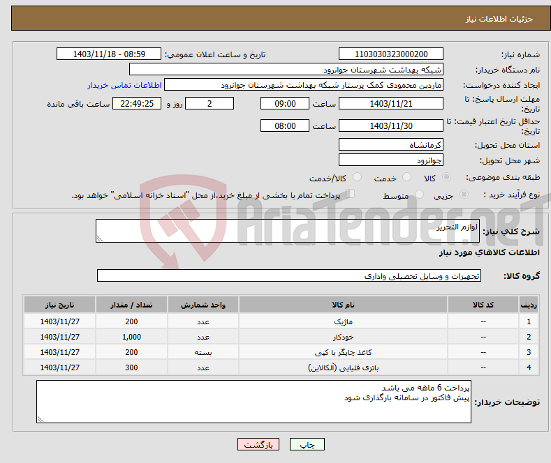 تصویر کوچک آگهی نیاز انتخاب تامین کننده-لوازم التحریر
