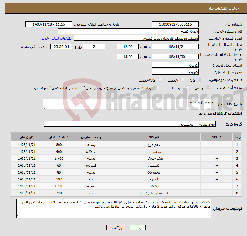 تصویر کوچک آگهی نیاز انتخاب تامین کننده-تخم مرغ و غیره