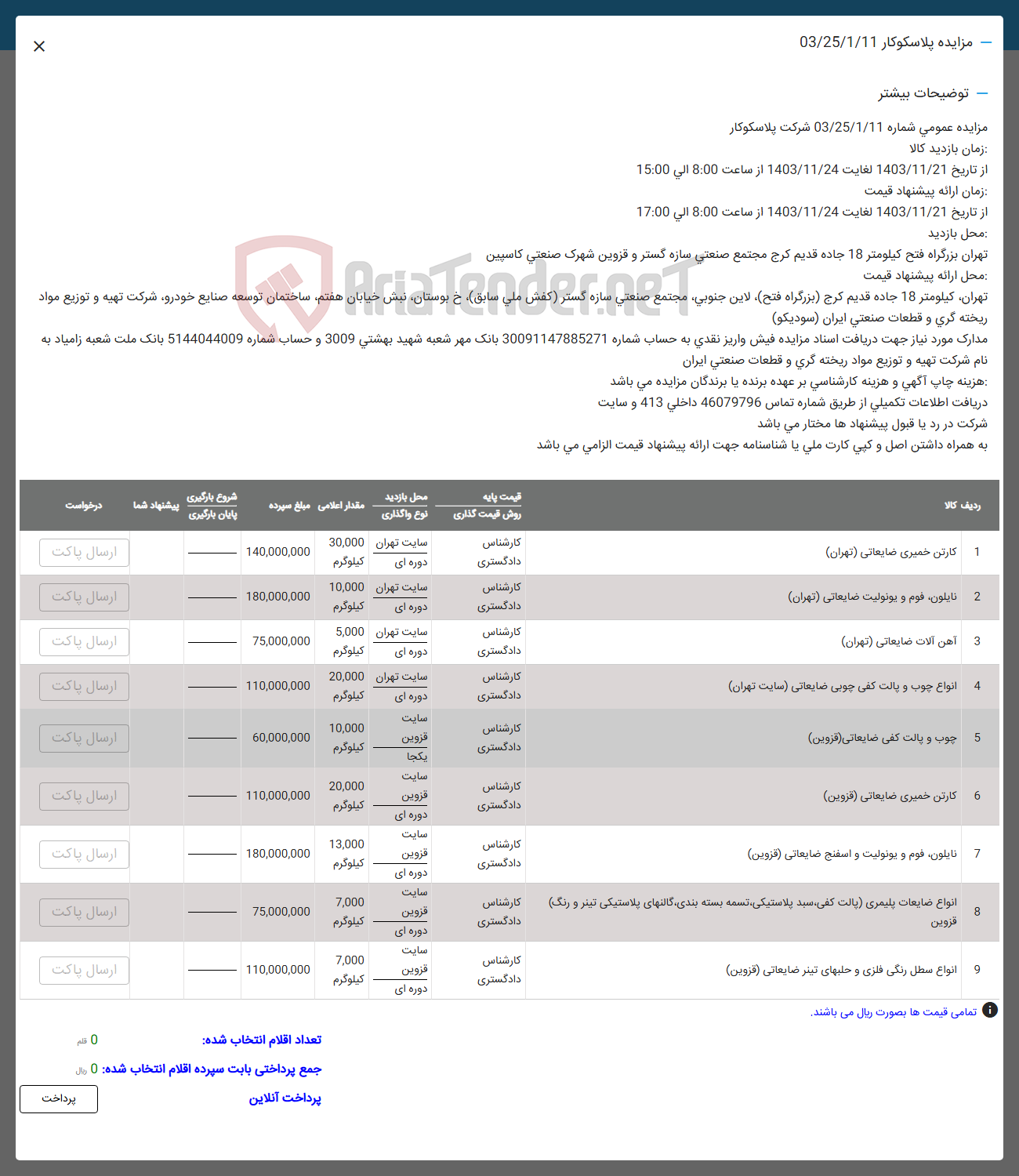 تصویر کوچک آگهی فروش کارتن خمیری ضایعاتی ( تهران ) و نایلون ، فوم و یونولیت ضایعاتی ( تهران ) و آهن آلات ضایعاتی ( تهران ) و انواع چوب و پالت کفی چوبی ضایعاتی ( سایت تهران ) و چوب و پالت کفی ضایعاتی ( قزوین ) و کارتن خمیری ضایعاتی ( قزوین ) و نایلون ، قوم و یونولیت و اسفنج ضایعاتی ( قزوین ) و انواع ضایعات پلیمری ( یالت کفی سید پلاستیکی تسمه بسته بندی گالنهای پلاستیکی تینر و رنگ (قزوین) 
و انواع سطل رنگی فلزی و حابهای تیتر ضایعاتی ( قزوین ) 