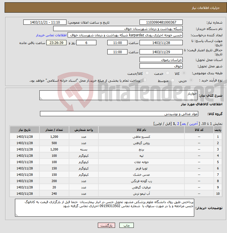 تصویر کوچک آگهی نیاز انتخاب تامین کننده-خواربار