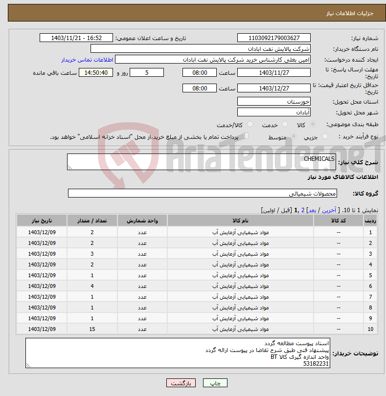 تصویر کوچک آگهی نیاز انتخاب تامین کننده-CHEMICALS