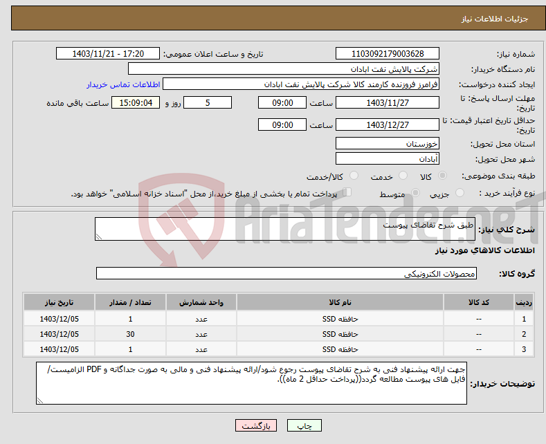 تصویر کوچک آگهی نیاز انتخاب تامین کننده-طبق شرح تقاضای پیوست