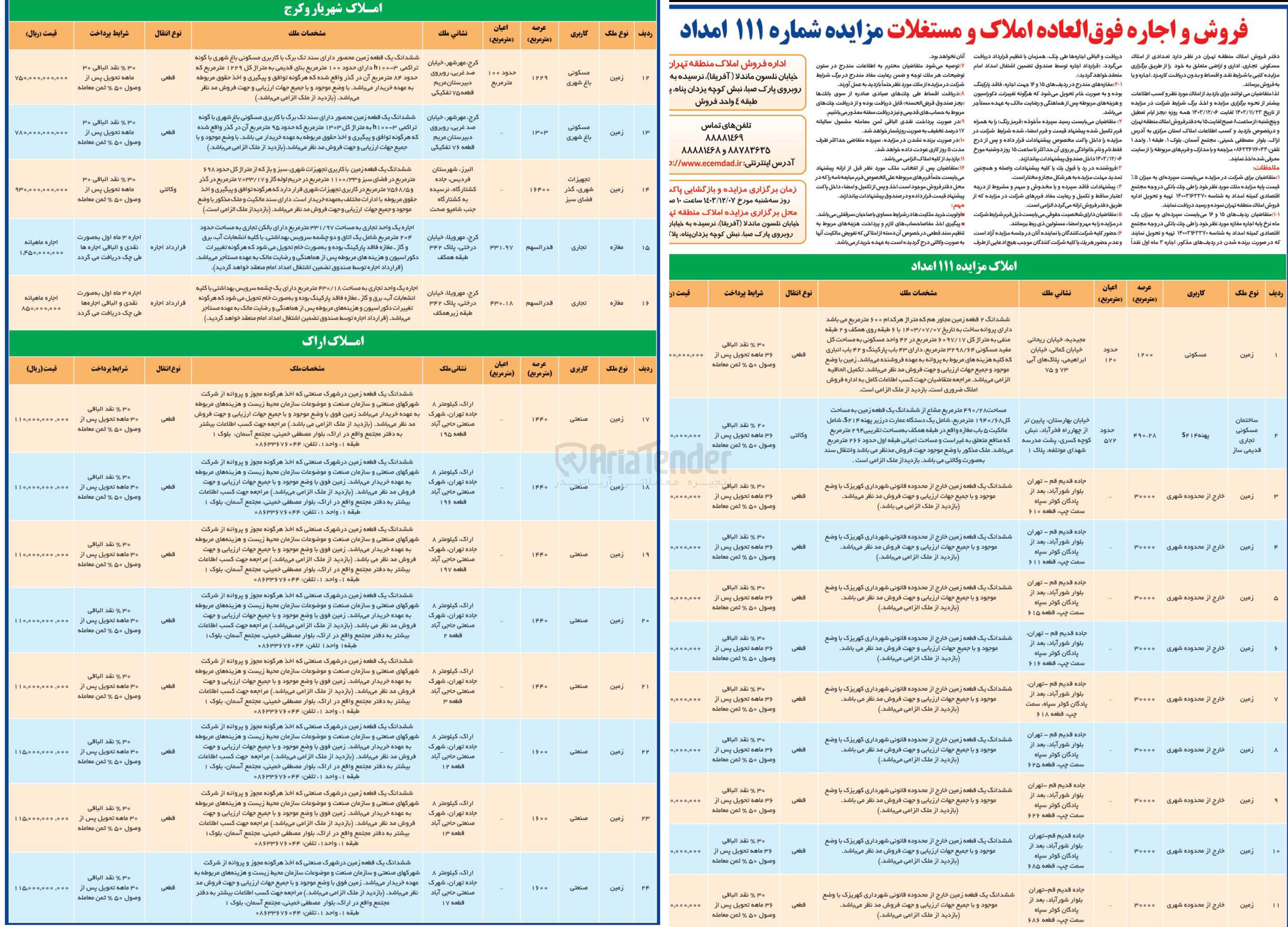 تصویر کوچک آگهی فروش املاک در 24 ردیف با کاربری مسکونی، تجاری، اداری و اراضی