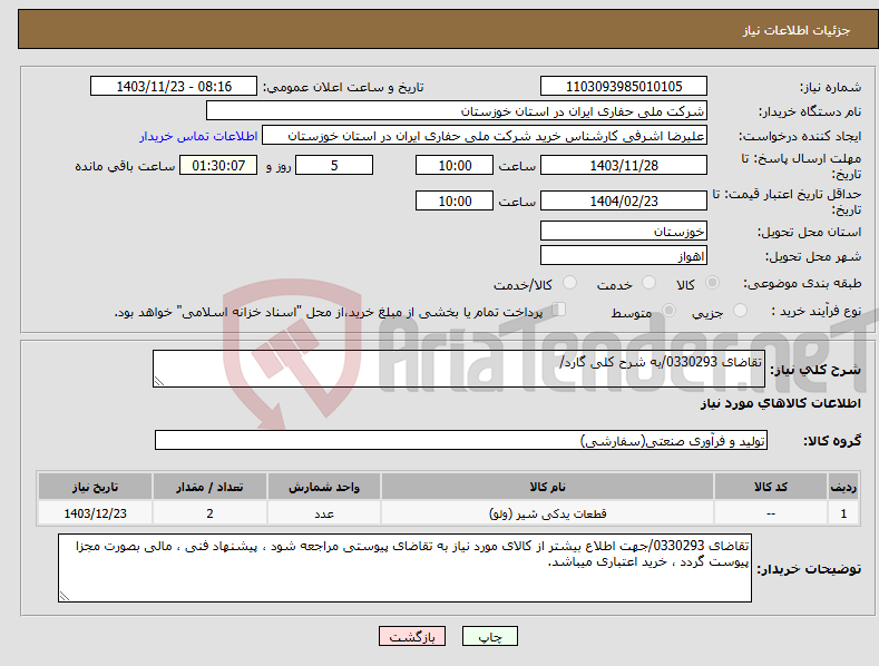 تصویر کوچک آگهی نیاز انتخاب تامین کننده-تقاضای 0330293/به شرح کلی گارد/