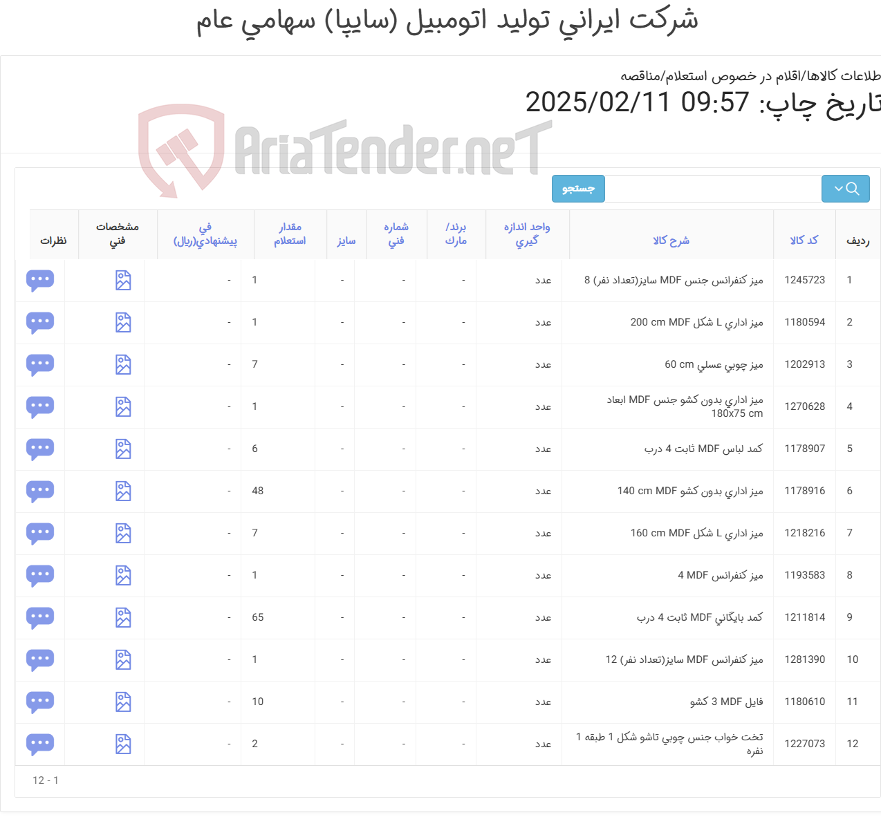 تصویر کوچک آگهی اقلام تجهیزات اداری