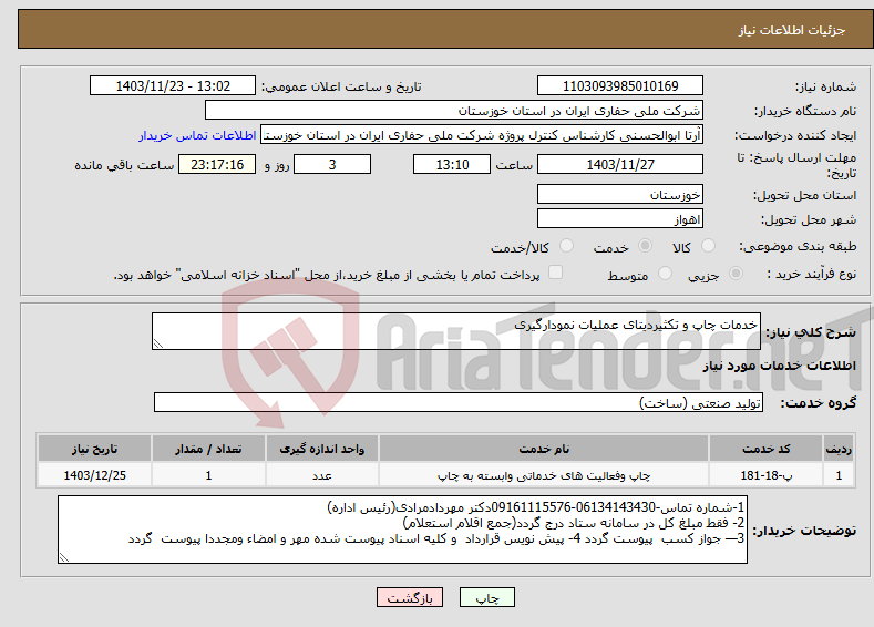 تصویر کوچک آگهی نیاز انتخاب تامین کننده-خدمات چاپ و تکثیردیتای عملیات نمودارگیری