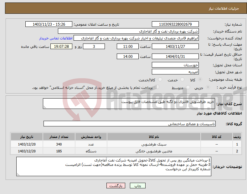 تصویر کوچک آگهی نیاز انتخاب تامین کننده-خرید ظرفشویی فانتزی دو لگنه طبق مشخصات فایل پیوست