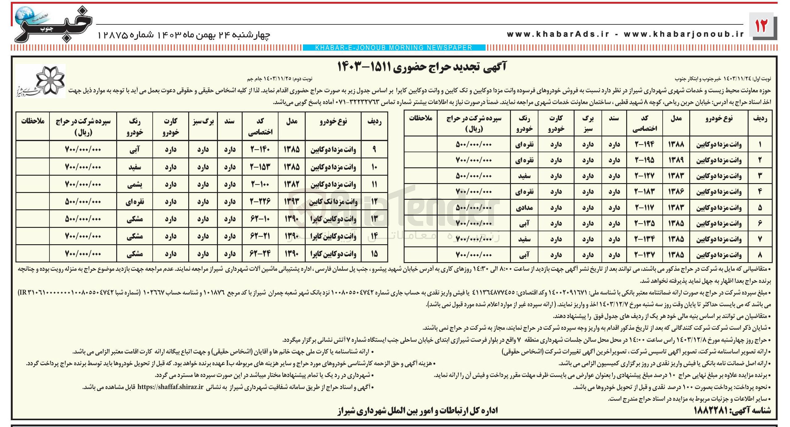 تصویر کوچک آگهی  فروش خودروهای فرسوده وانت مزدا دوکابین و تک کابین و وانت دو کابین کاپرا  در 15 ردیف