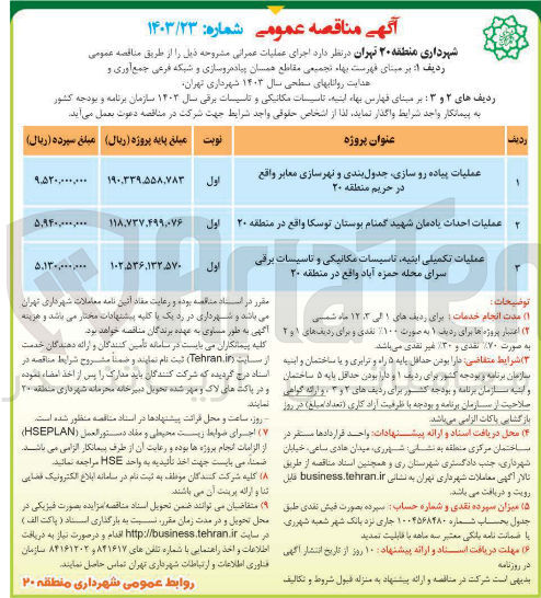 تصویر کوچک آگهی عملیات پیاده رو سازی جدول بندی و نهرسازی معابر