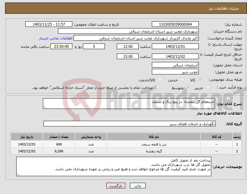 تصویر کوچک آگهی نیاز انتخاب تامین کننده-استعلام گل بنفشه در پنچ رنگ و سنجد 