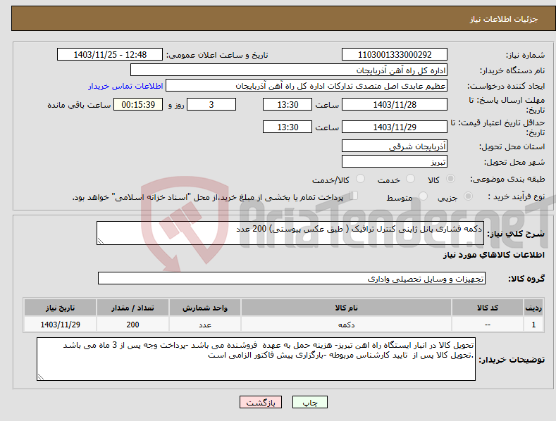 تصویر کوچک آگهی نیاز انتخاب تامین کننده-دکمه فشاری پانل ژاپنی کنترل ترافیک ( طبق عکس پیوستی) 200 عدد