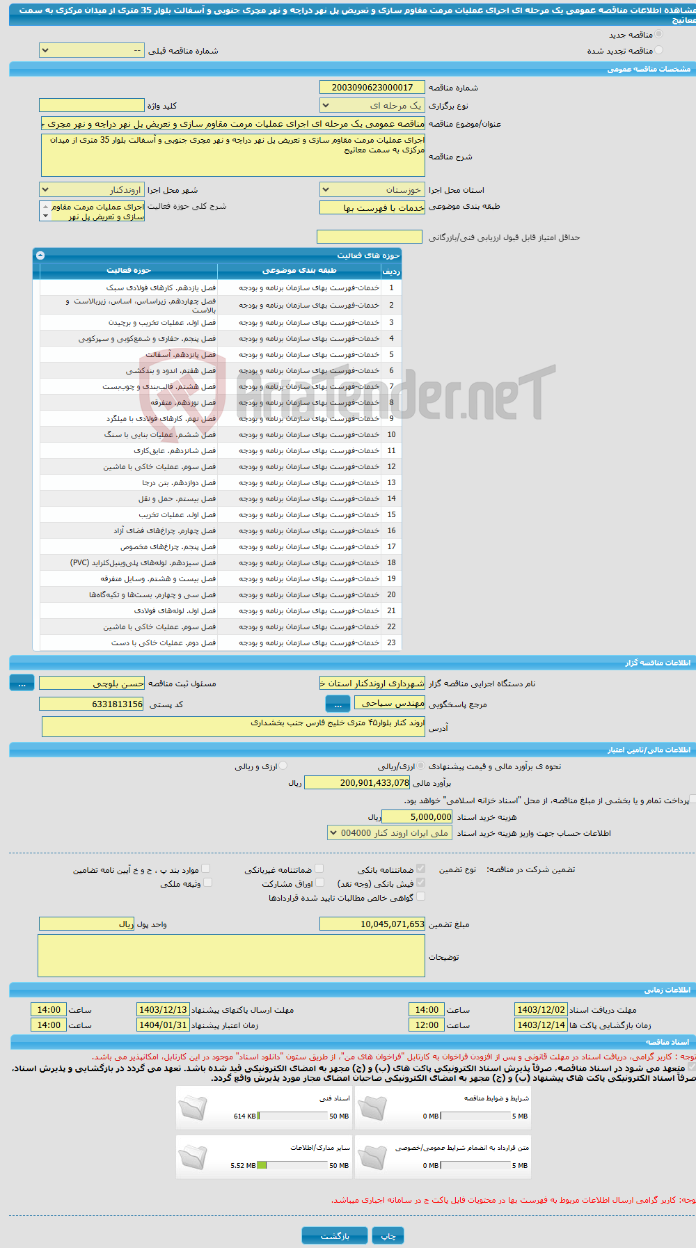 تصویر کوچک آگهی مناقصه عمومی یک مرحله ای اجرای عملیات مرمت مقاوم سازی و تعریض پل نهر دراچه و نهر مچری جنوبی و آسفالت بلوار 35 متری از میدان مرکزی به سمت معاتیج