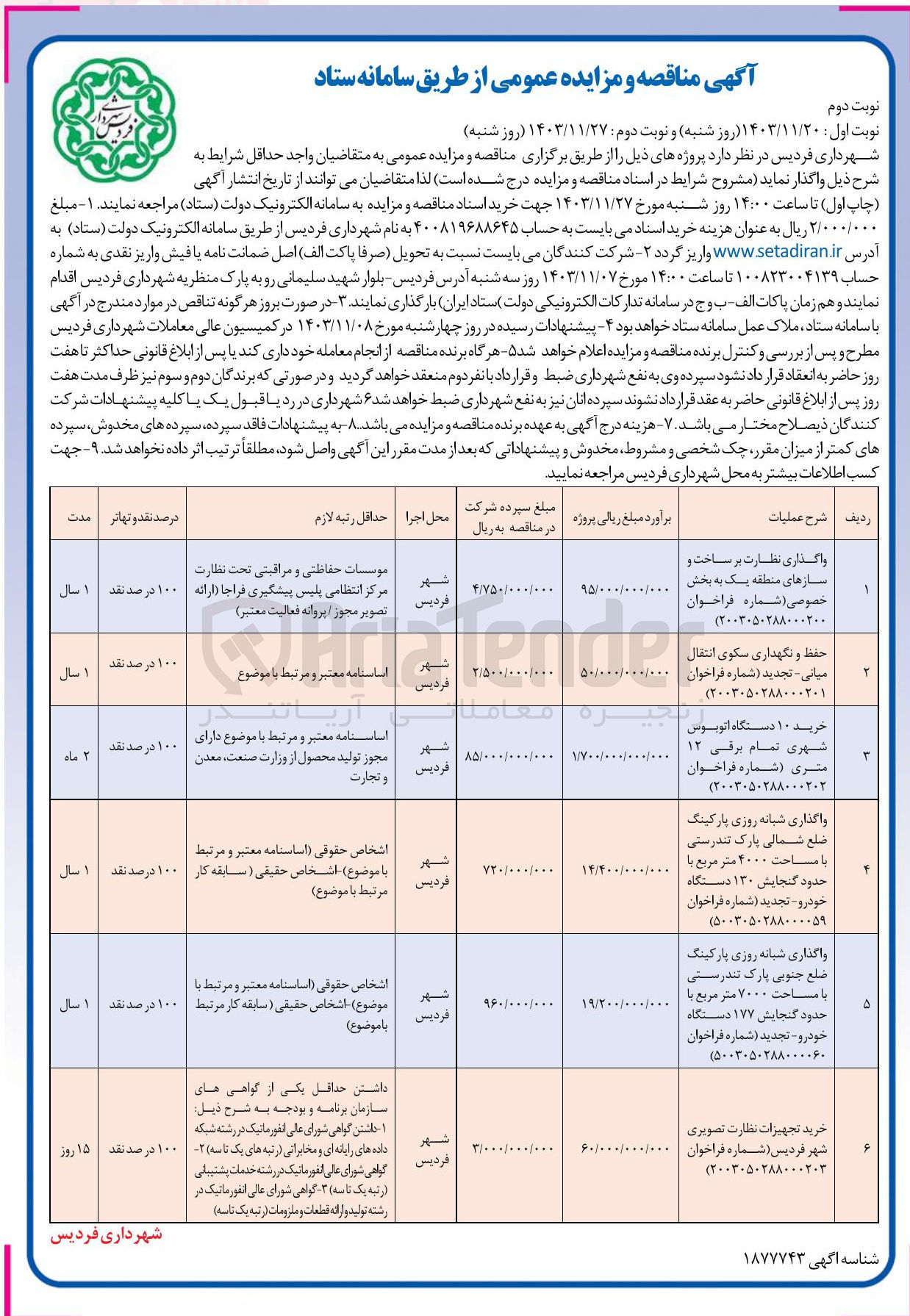 تصویر کوچک آگهی واگذاری شبانه روزی پارکینگ ضلع شمالی پارک تندرستی با مساحت ۴۰۰۰ متر مربع با حدود گنجایش ۱۳۰ دستگاه خودرو