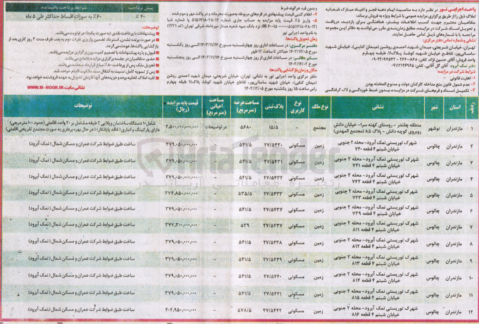 تصویر کوچک آگهی فروش املاک در 12 ردیف با کاربری مسکونی