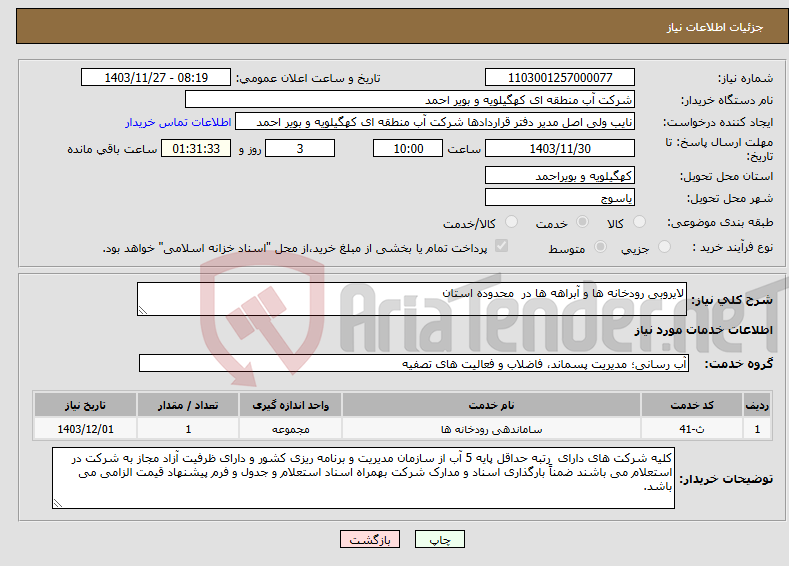 تصویر کوچک آگهی نیاز انتخاب تامین کننده-لایروبی رودخانه ها و آبراهه ها در محدوده استان 