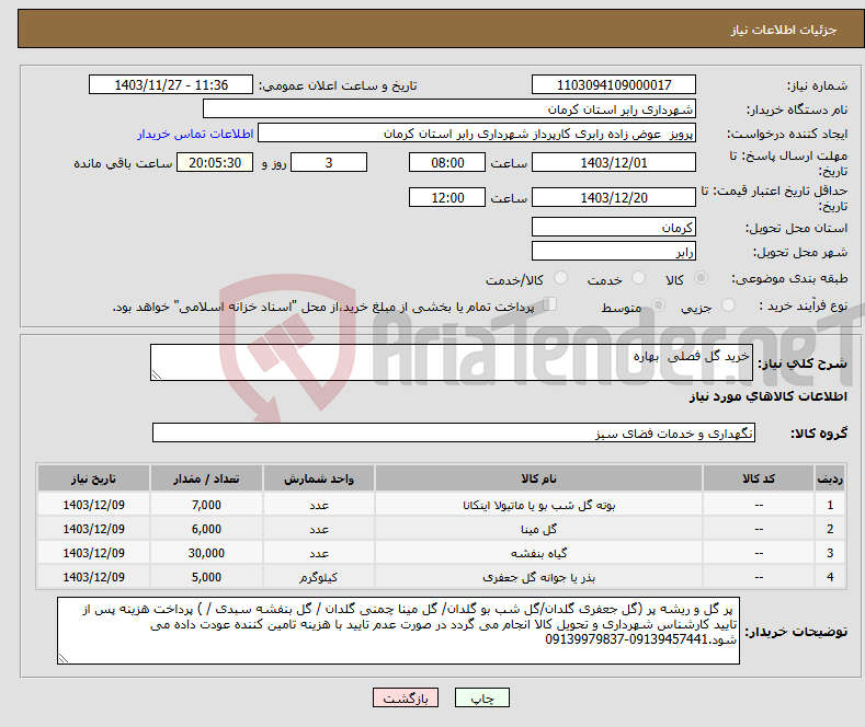 تصویر کوچک آگهی نیاز انتخاب تامین کننده-خرید گل فصلی بهاره 