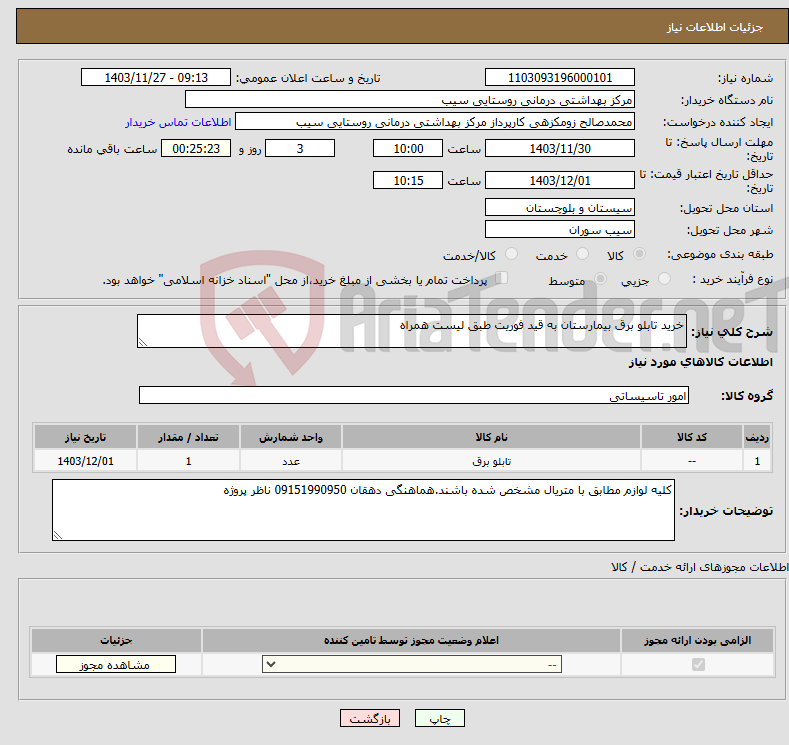 تصویر کوچک آگهی نیاز انتخاب تامین کننده-خرید تابلو برق بیمارستان به قید فوریت طبق لیست همراه