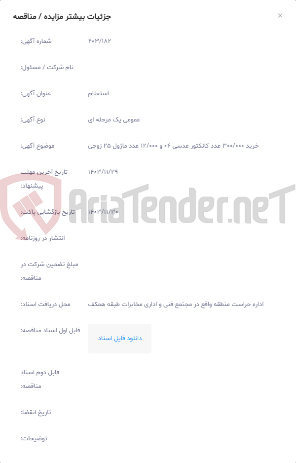 تصویر کوچک آگهی خرید 300/000 عدد کانکتور عدسی 04 و 12/000 عدد ماژول 25 زوجی