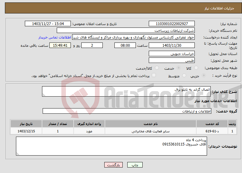 تصویر کوچک آگهی نیاز انتخاب تامین کننده-اتصال گراند به تابلو برق 