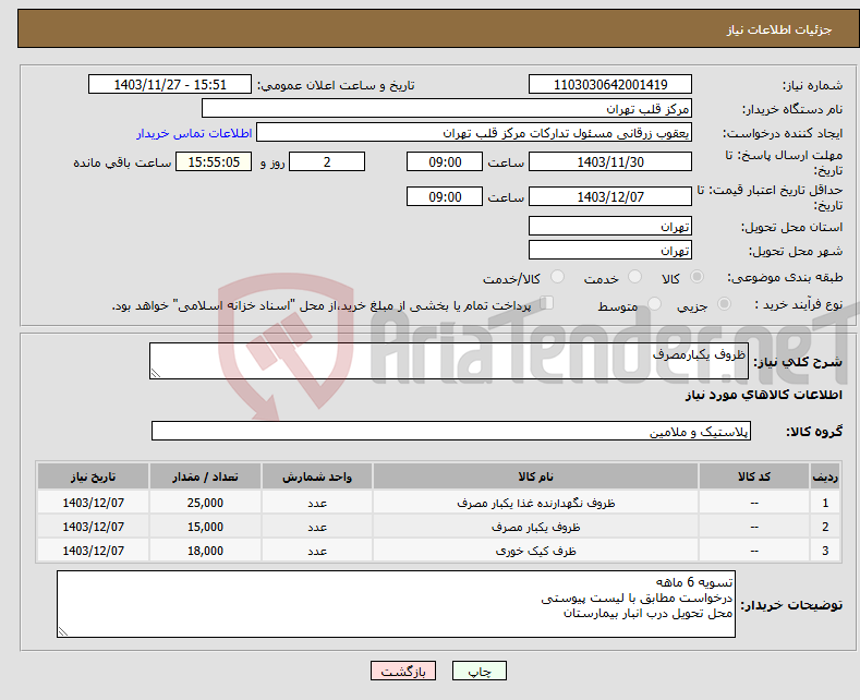 تصویر کوچک آگهی نیاز انتخاب تامین کننده-ظروف یکبارمصرف 