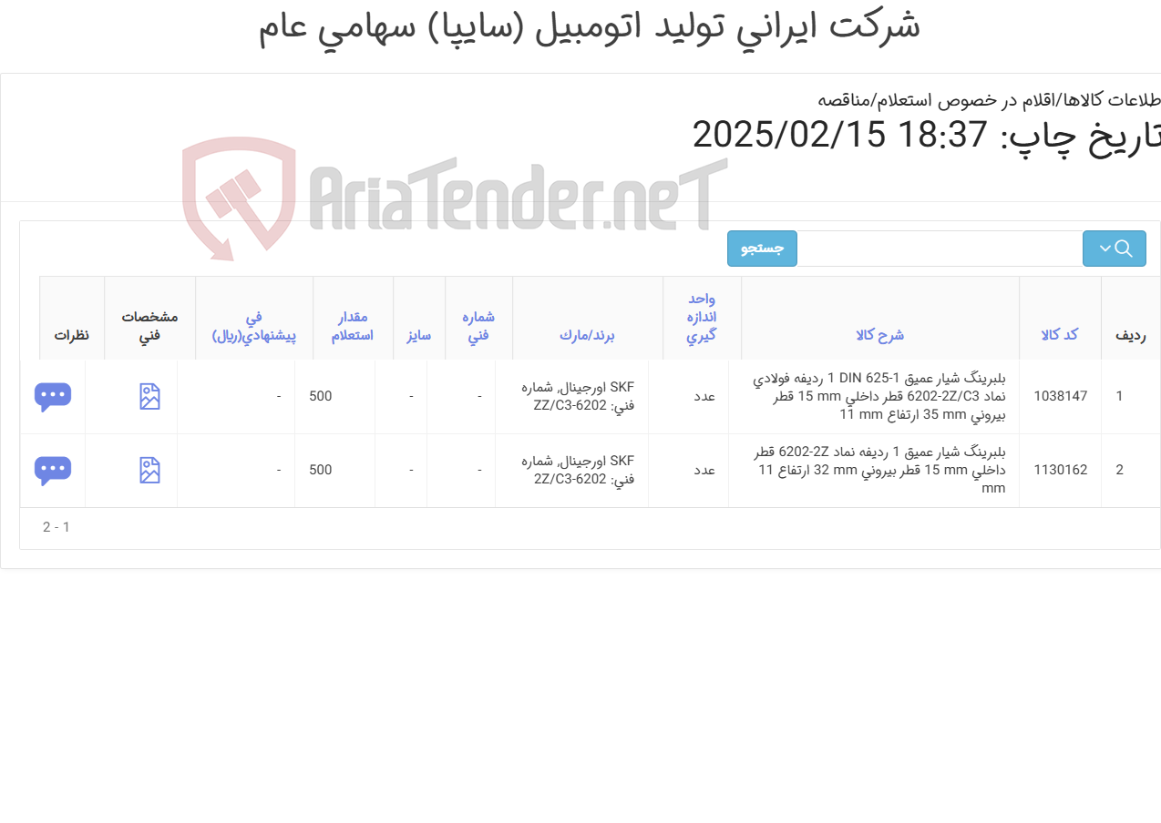 تصویر کوچک آگهی تامین دو ردیف بلبرینگ های شیار عمیق