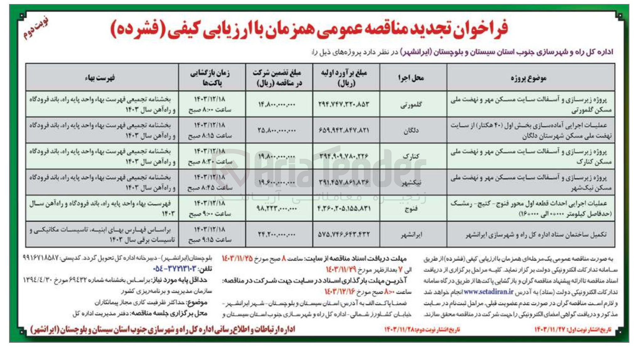 تصویر کوچک آگهی پروژه زیرسازی و آسفالت سایت مسکن مهر و نهضت ملی مسکن کنارک