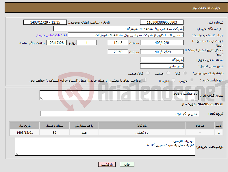 تصویر کوچک آگهی نیاز انتخاب تامین کننده-برد مقامت و دیود 