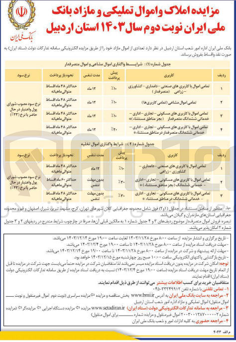 تصویر کوچک آگهی فروش اموال با کاربری های صنعتی، دامداری، کشاورزی، زراعی، مسکونی، تجاری، اداری، خدماتی